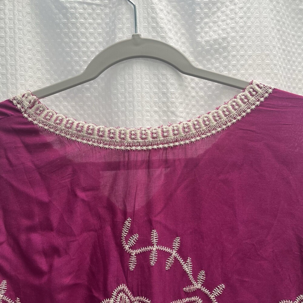 Solitaire Magenta Floral Embroidered Scallop Edge Boho Peasant Cottagecore Top L - Picture 9 of 9
